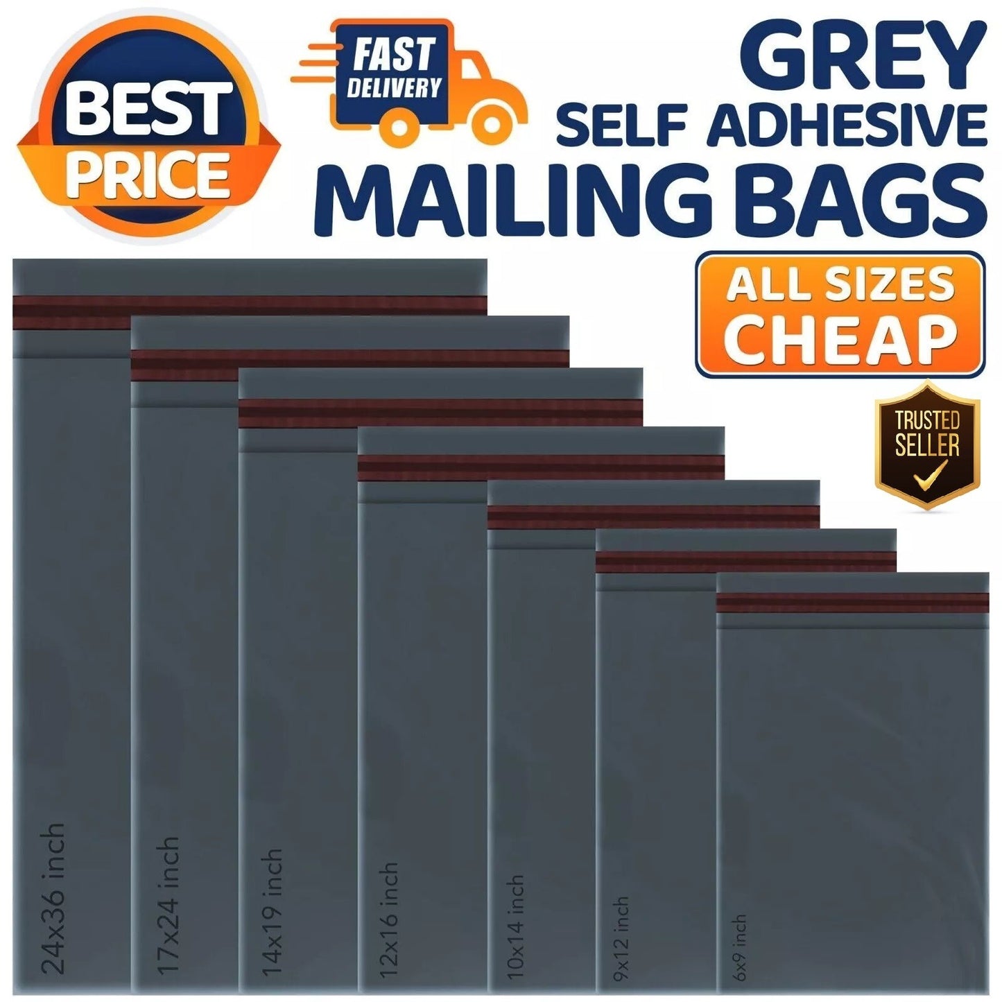 Grey Strong Mailing Postal Bags Self Seal All Sizes Fast UK Delivery Packaging