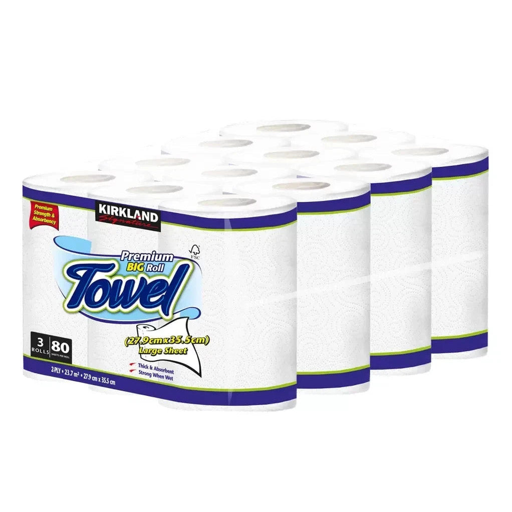 Kirkland Kitchen Towel 12 Premium Thick Absorbent Rolls – 2-Ply 80 Sheets Each