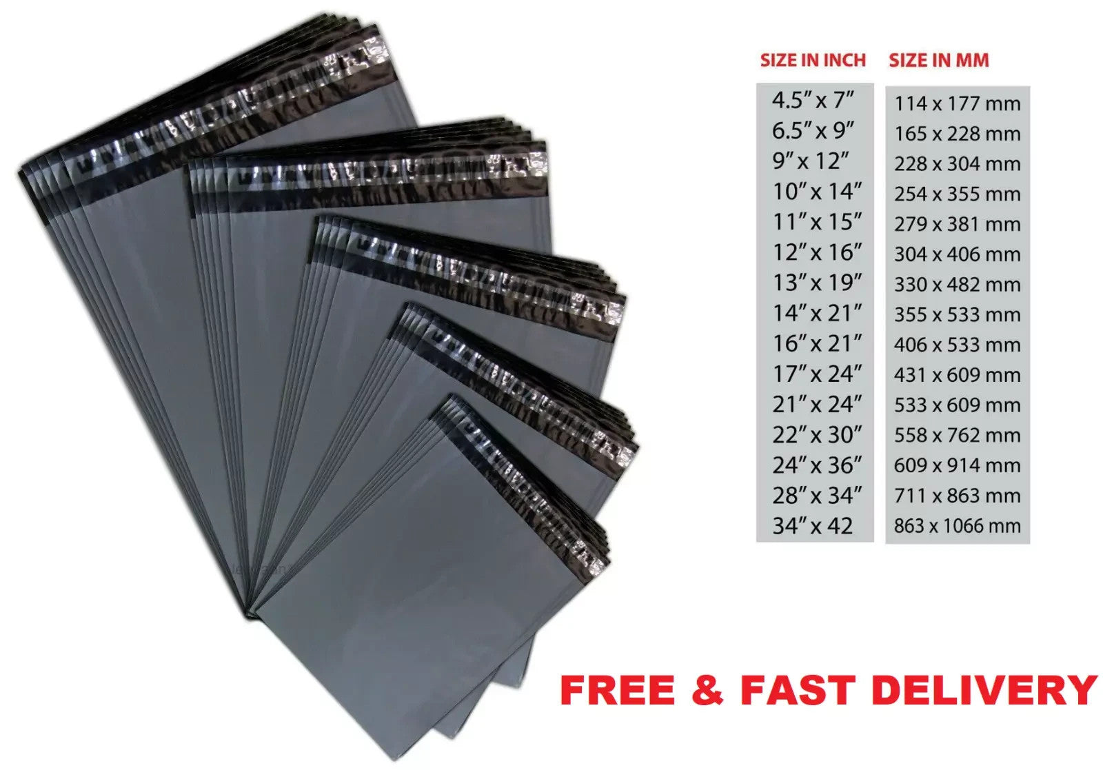 Grey Strong Mailing Postal Bags Self Seal All Sizes Fast UK Delivery Packaging
