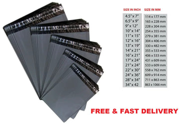 Grey Strong Mailing Postal Bags Self Seal All Sizes Fast UK Delivery Packaging