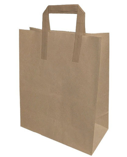 Kraft Brown Paper Carrier Bags Takeaway Food Flat Handle Party Gift Bag UK ECO