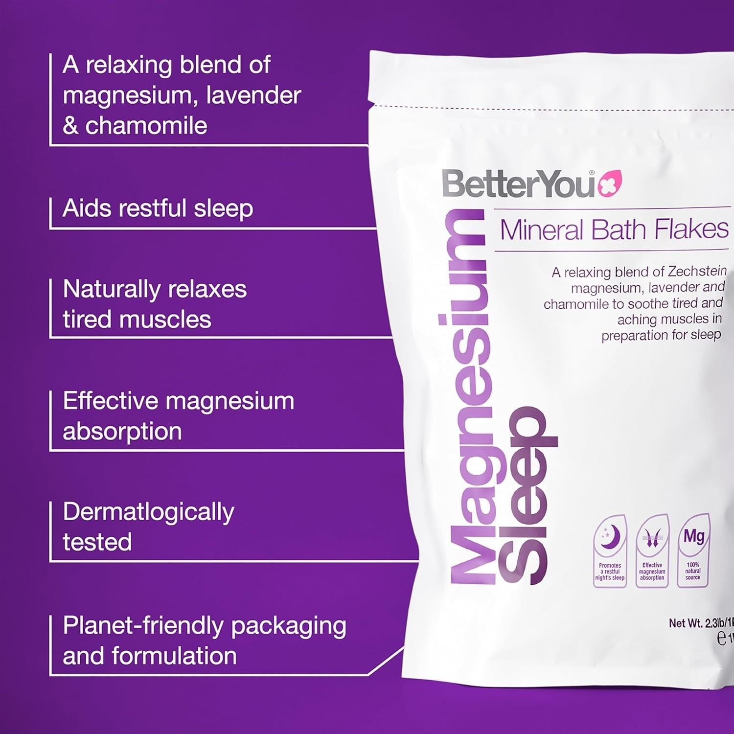 2 x 1kg BetterYou Magnesium Sleep Mineral Bath Flakes Relaxing Vegan Bath