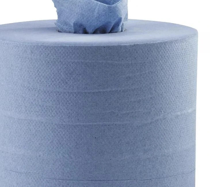 Blue Rolls 6 Pack Centrefeed 2 Ply Embossed Blue Paper Rolls 185mm x 130M Rolls