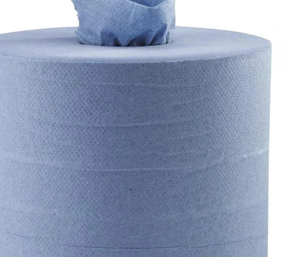 Blue Rolls 6 Pack Centrefeed 2 Ply Embossed Blue Paper Rolls 185mm x 130M Rolls