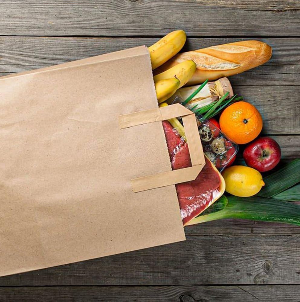 Kraft Brown Paper Carrier Bags Takeaway Food Flat Handle Party Gift Bag UK ECO