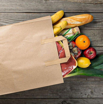 Kraft Brown Paper Carrier Bags Takeaway Food Flat Handle Party Gift Bag UK ECO