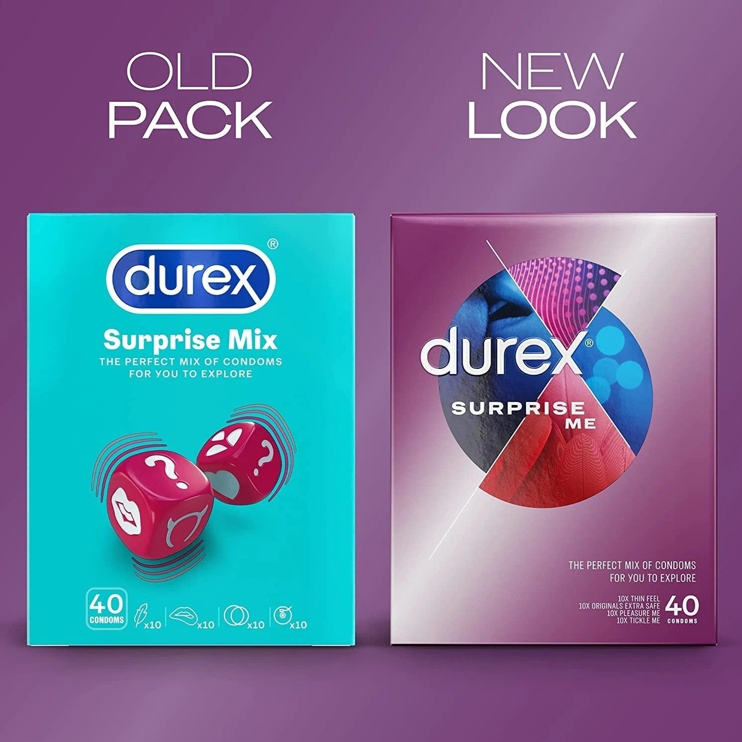 Durex Surprise Me Mixed Condoms Thin Thick Ribbed Dotted Condoms Pack of 40