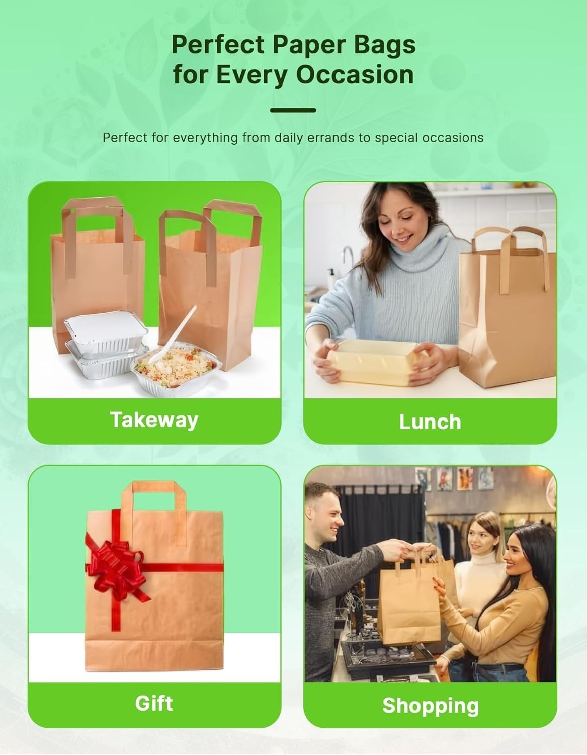 Kraft Brown Paper Carrier Bags Takeaway Food Flat Handle Party Gift Bag UK ECO
