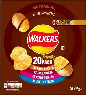 Walkers Meaty Variety Multipack Crisps Snack Box 20x25g Assorted Flavours