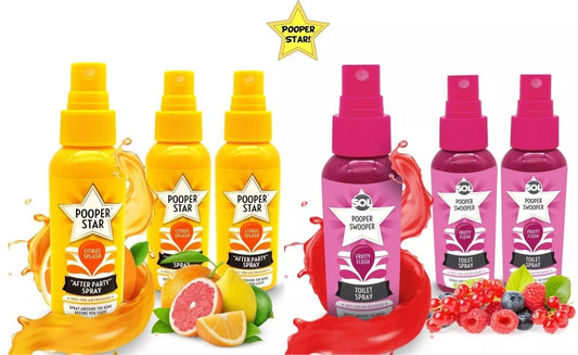 Pooper Star Toilet Spray 60ml Air Freshener Citrus or Fruity Flush Odour Remover