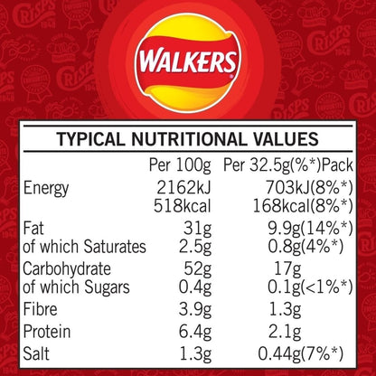 Walkers Ready Salted Crisps 32.5g x 32 Pack Full Case  British Classic Snack