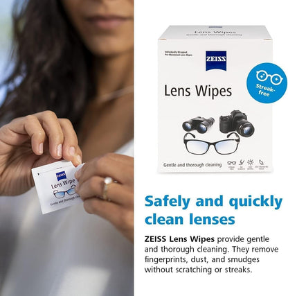 ZEISS Lens Cleaning Wipes 250 Pack Streak Free Pre Moistened Individually Wrap