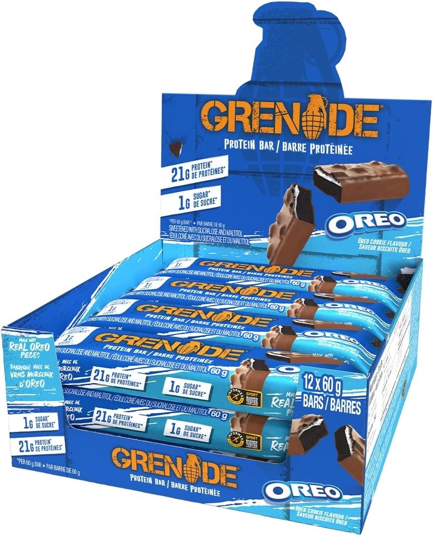 12x Grenade Protein Bars 60g High Protein Low Sugar Snack Oreo Bar 21g Protein