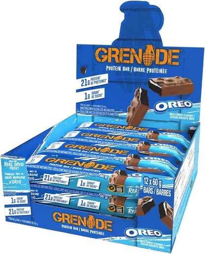 12x Grenade Protein Bars 60g High Protein Low Sugar Snack Oreo Bar 21g Protein