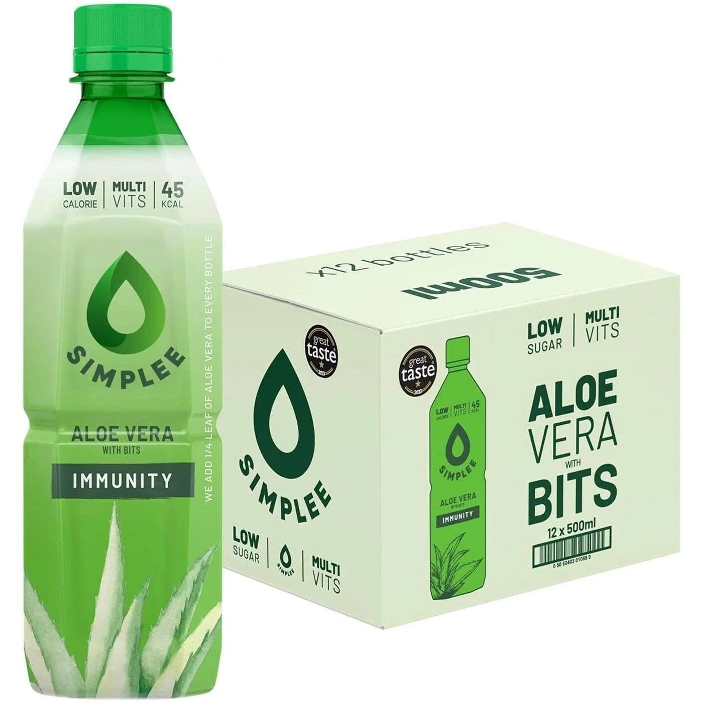 Simplee Aloe Vera Drink With Bits Low Sugar Multi Vitamin 12 x 500 ml Bottles UK