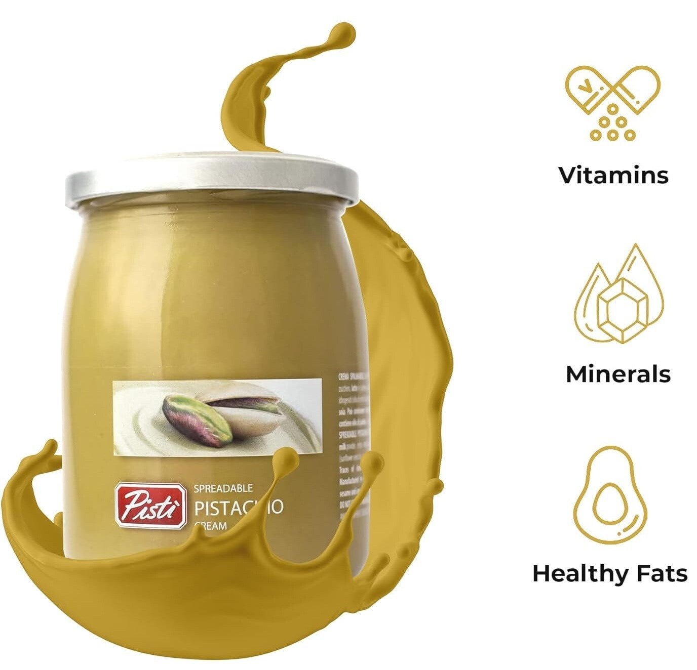Pisti Sicilian Rich in fibre Vitamin E Pistachio Cream Spreadable Paste Jar 600g