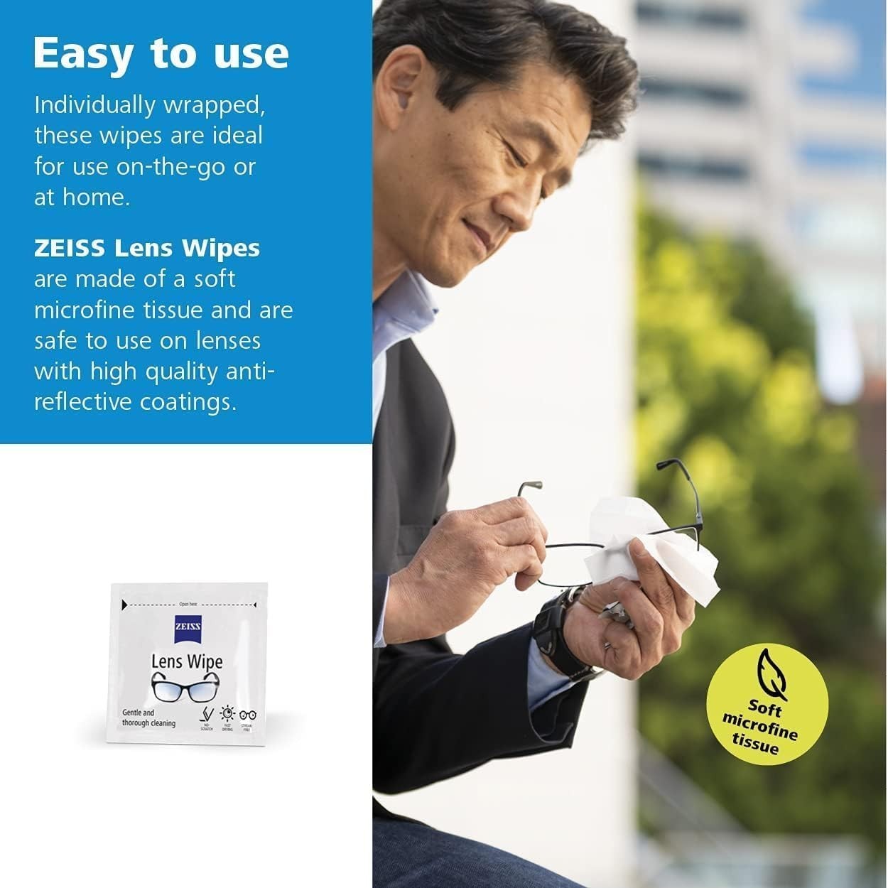 ZEISS Lens Cleaning Wipes 250 Pack Streak Free Pre Moistened Individually Wrap