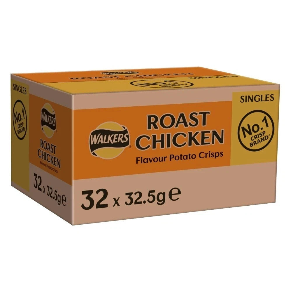 Walkers Roast Chicken Crisps 32 x 32.5g Multipack l Boxed Snack Bags l UK Made