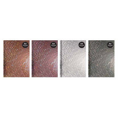 Notebooks A4 Holographic Hardback Lined Notebook Pink, Silver, Dark Silver, Gold