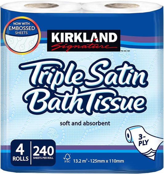 Kirkland Signature 3-Ply Triple Satin Toilet Paper 40 Rolls Soft & Absorbent
