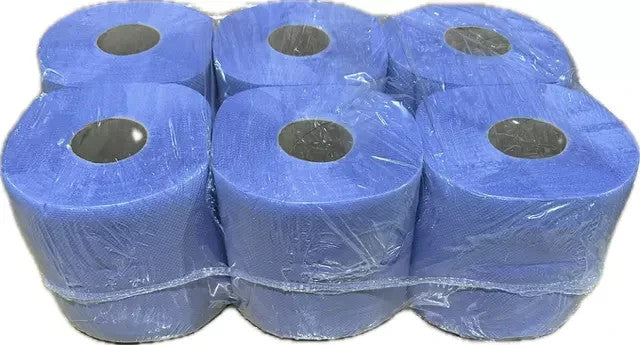 Blue Rolls 6 Pack Centrefeed 2 Ply Embossed Blue Paper Rolls 185mm x 130M Rolls
