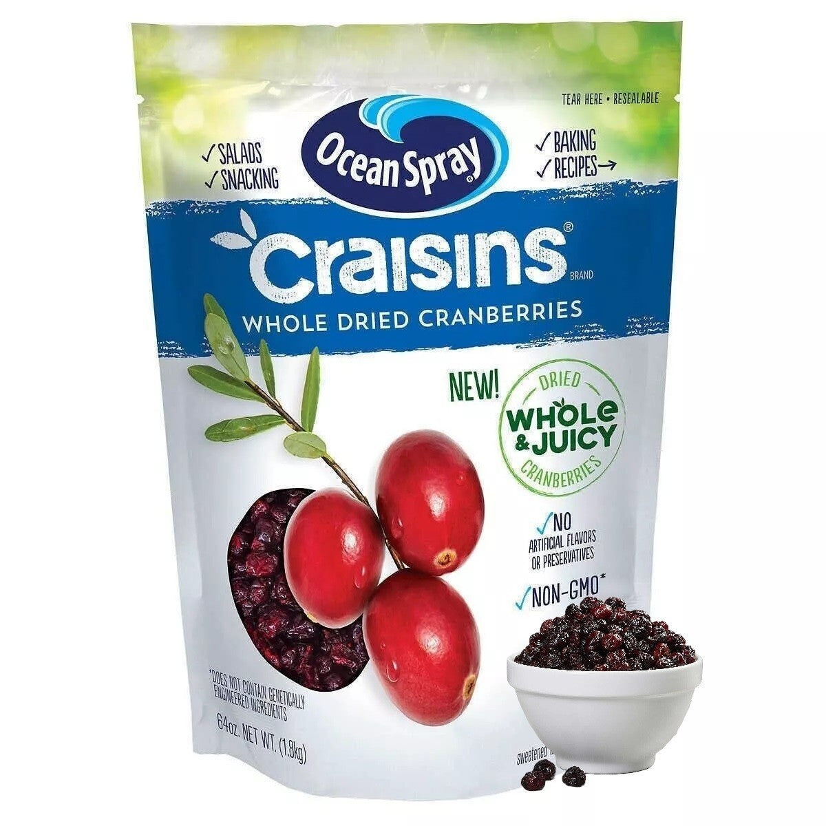 Ocean Spray Whole Dried Craisins 1.36kg Juicy Cranberries Snack Gluten Free