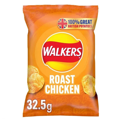 Walkers Roast Chicken Crisps 32 x 32.5g Multipack l Boxed Snack Bags l UK Made