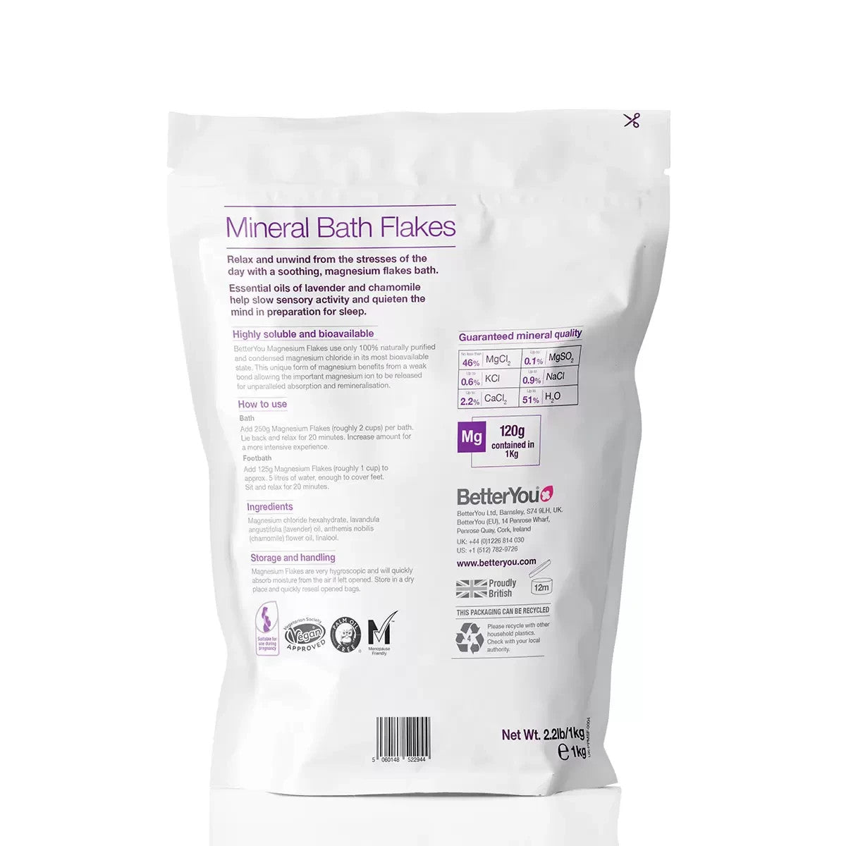 2 x 1kg BetterYou Magnesium Sleep Mineral Bath Flakes Relaxing Vegan Bath