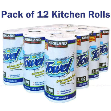 Kirkland Kitchen Towel 12 Premium Thick Absorbent Rolls – 2-Ply 80 Sheets Each