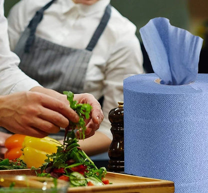 Blue Rolls 6 Pack Centrefeed 2 Ply Embossed Blue Paper Rolls 185mm x 130M Rolls