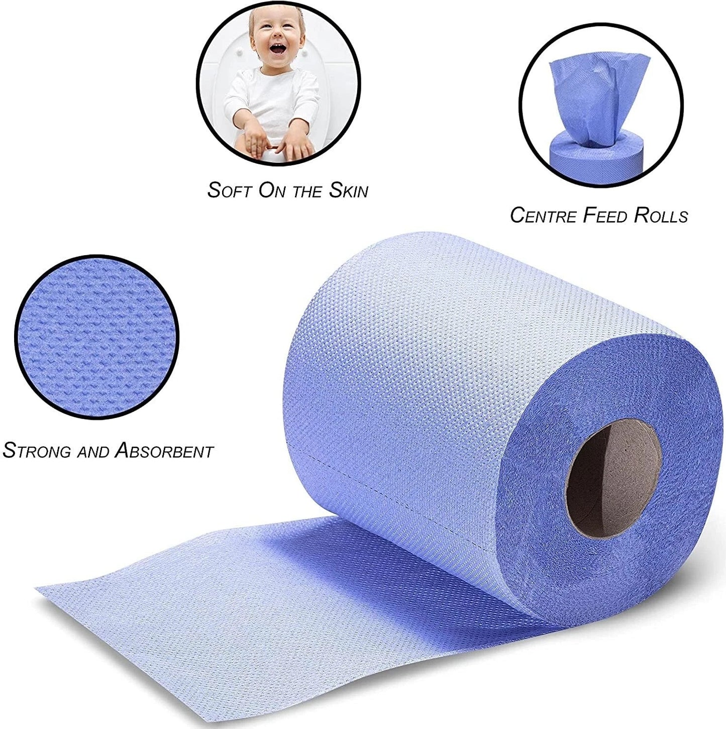 Blue Rolls 6 Pack Centrefeed 2 Ply Embossed Blue Paper Rolls 185mm x 130M Rolls