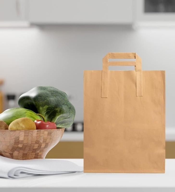 Kraft Brown Paper Carrier Bags Takeaway Food Flat Handle Party Gift Bag UK ECO