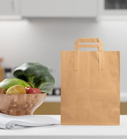 Kraft Brown Paper Carrier Bags Takeaway Food Flat Handle Party Gift Bag UK ECO