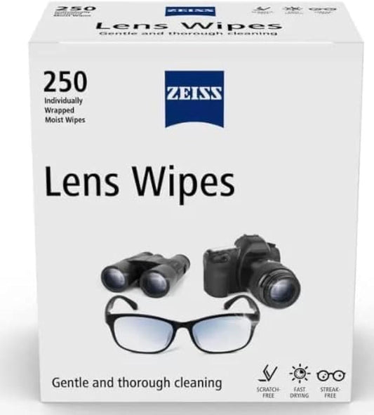 ZEISS Lens Cleaning Wipes 250 Pack Streak Free Pre Moistened Individually Wrap