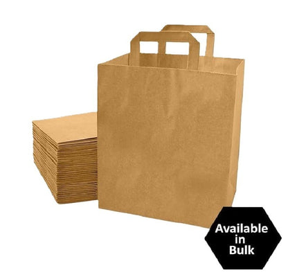 Kraft Brown Paper Carrier Bags Takeaway Food Flat Handle Party Gift Bag UK ECO