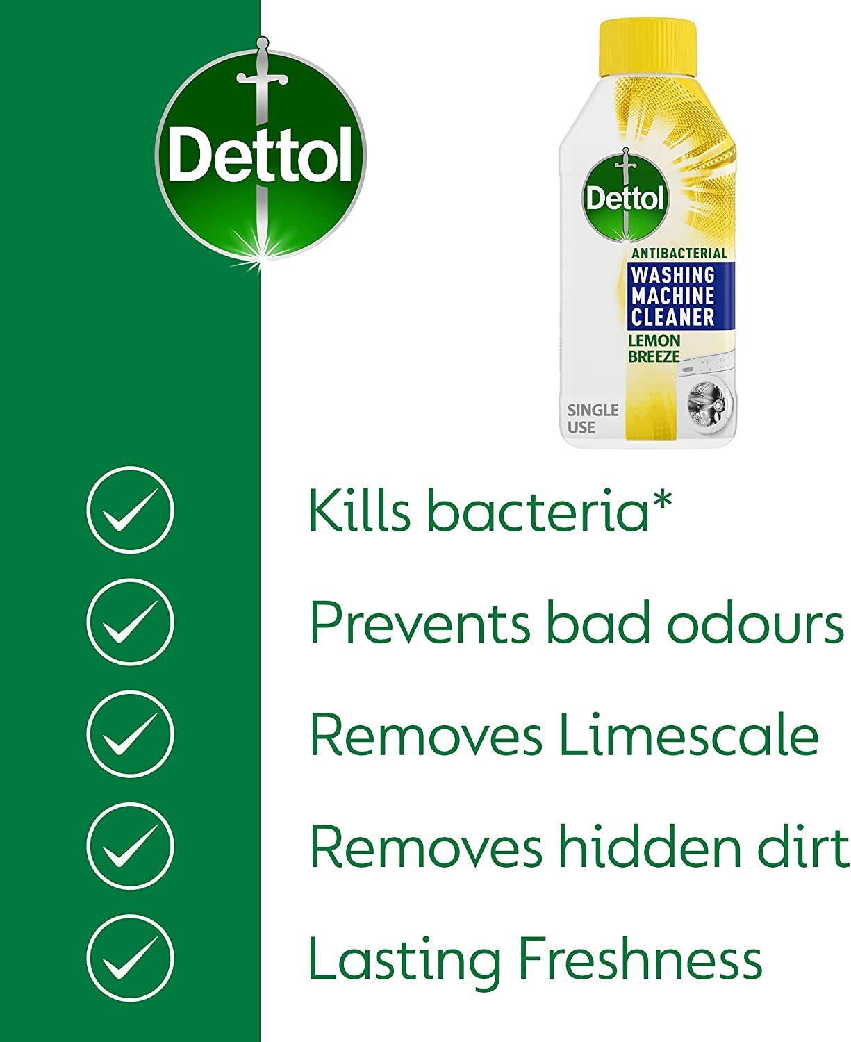 Dettol Washing Machine Cleaner Lemon 250ml Kills 99.9% of Bacteria pack of 6