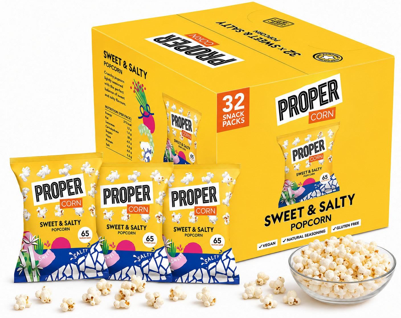 Proper Corn Sweet & Salty Popcorn 32 x 14g Multipack Vegan Low Cal Snack Glute