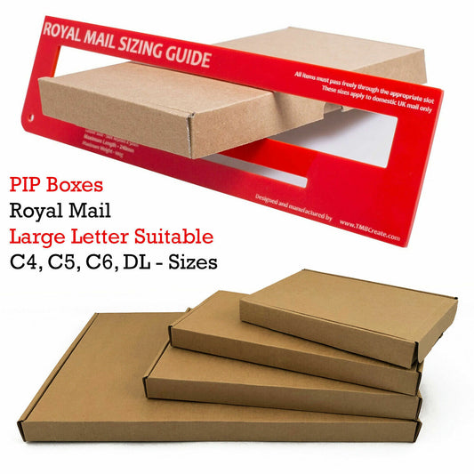 ROYAL MAIL PIP LARGE LETTER MAIL CARDBOARD POSTAL BOXES BROWN SIZE C4 C5 C6 DL
