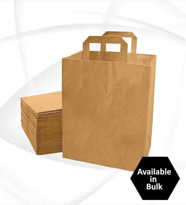 Kraft Brown Paper Carrier Bags Takeaway Food Flat Handle Party Gift Bag UK ECO