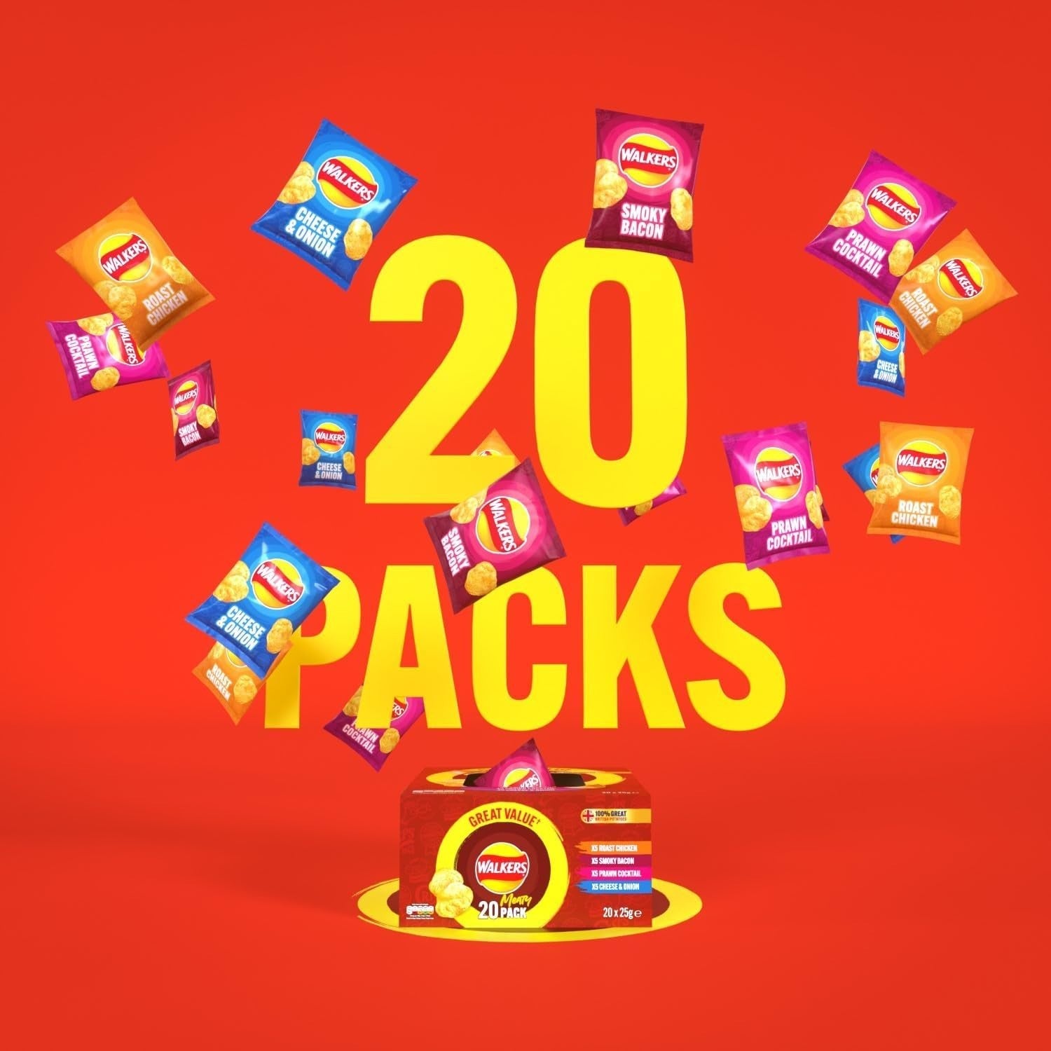 Walkers Meaty Variety Multipack Crisps Snack Box 20x25g Assorted Flavours