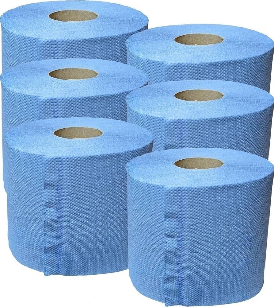 Blue Rolls 6 Pack Centrefeed 2 Ply Embossed Blue Paper Rolls 185mm x 130M Rolls