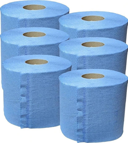 Blue Rolls 6 Pack Centrefeed 2 Ply Embossed Blue Paper Rolls 185mm x 130M Rolls