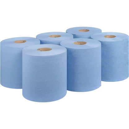 Blue Rolls 6 Pack Centrefeed 2 Ply Embossed Blue Paper Rolls 185mm x 130M Rolls