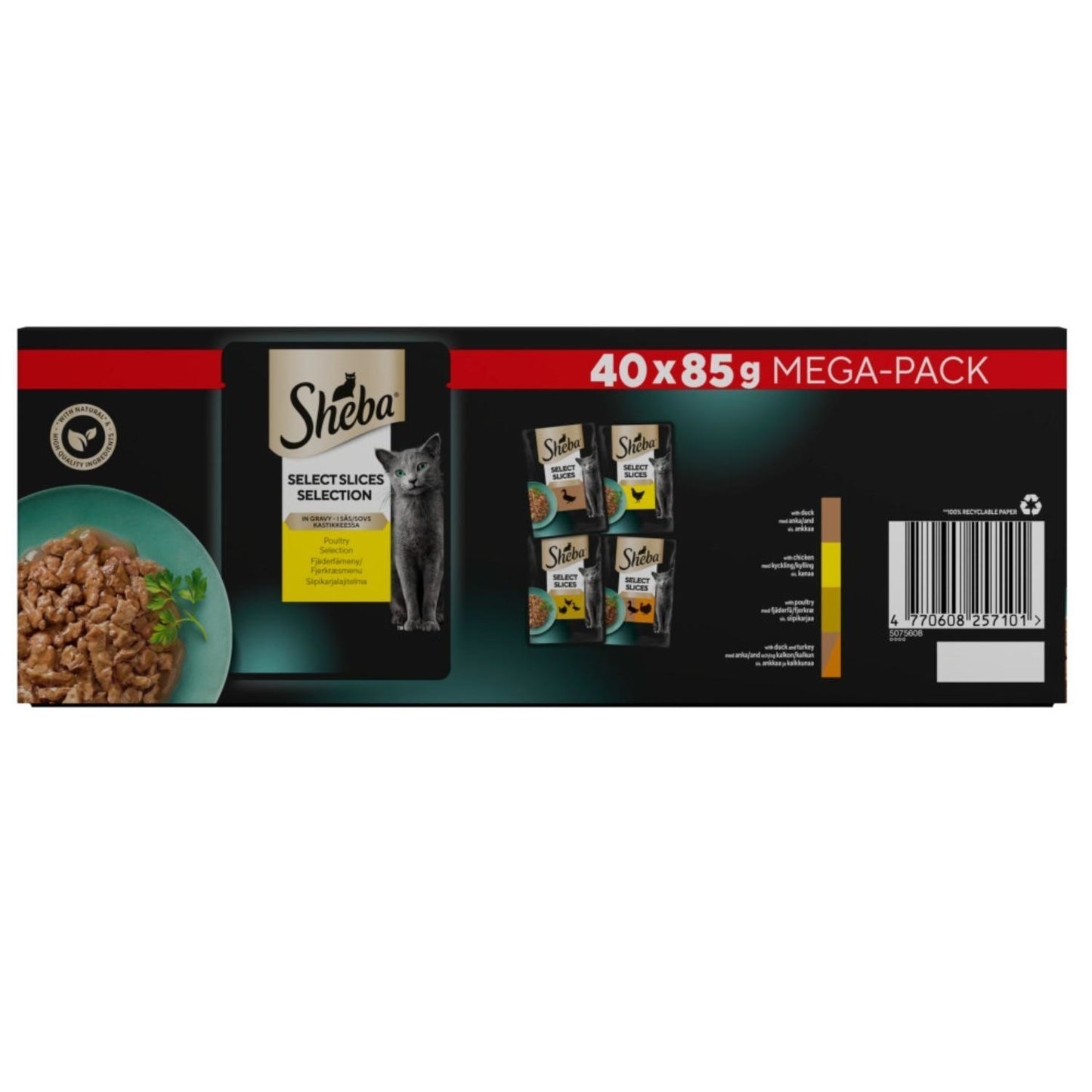 40 x 85g Sheba Select Slices Adult Wet Cat Food Pouches Mixed Poultry in Gravy