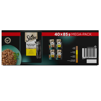 40 x 85g Sheba Select Slices Adult Wet Cat Food Pouches Mixed Poultry in Gravy