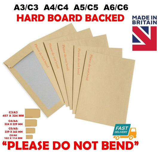 Hard Card Board Backed Please Do Not Bend Envelopes Manilla Brown A3 A4 A5 A6