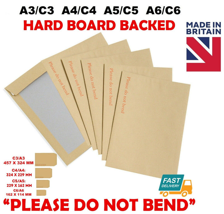 Hard Card Board Backed Please Do Not Bend Envelopes Manilla Brown A3 A4 A5 A6