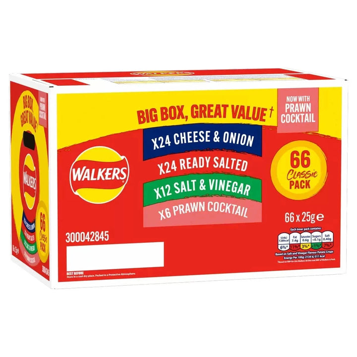 Walkers Crisps Variety Box 66 x 25g  4 Classic Flavours Snack Pack Bulk Deal UK