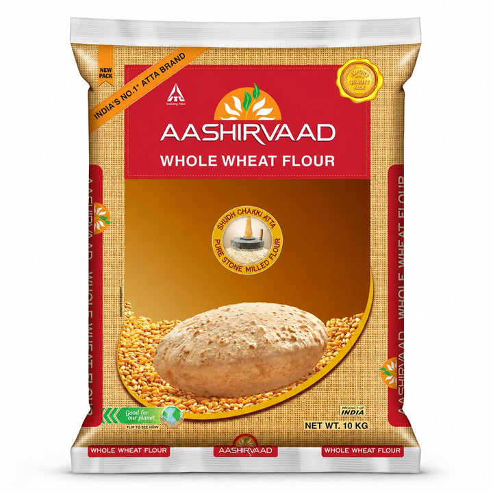 Aashirvaad Chakki Atta 10kg, Whole Wheat Flour, Shudh Chakki Atta Stone Milled