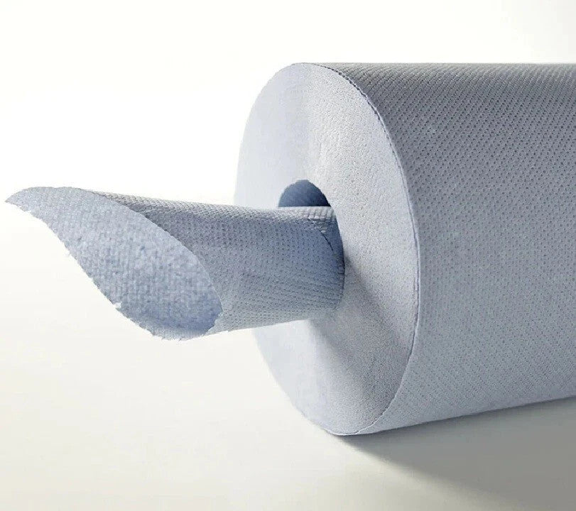 Blue Rolls 6 Pack Centrefeed 2 Ply Embossed Blue Paper Rolls 185mm x 130M Rolls